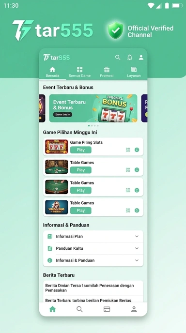 Tampilan kanal resmi tar555