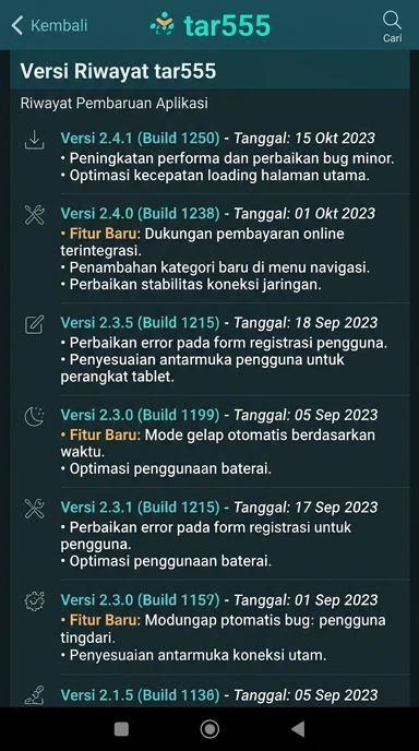 Tampilan riwayat versi tar555